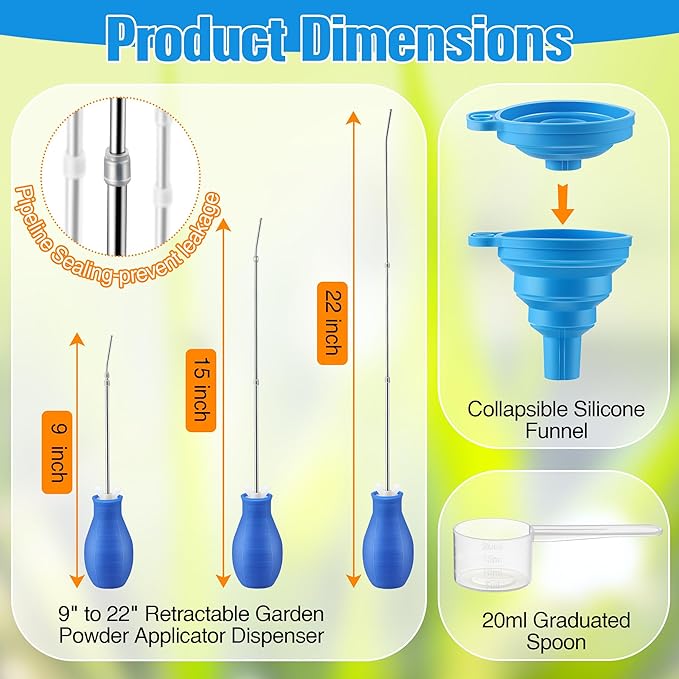 2PCS Diatomaceous Earth Powder Duster, Longer 9" to 22" Retractable Garden Powder Applicator Dispenser, 8 oz Bulb Duster Sprayer Insect for Home Organic Gardening Agricultural Supply (Blue)