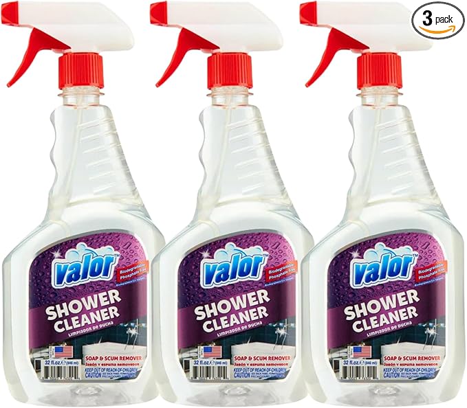 Valor Shower Cleaner Spray – Soap Scum & Hard Water Stain Cleaning Solution for Bathroom, Tub & Tile, (32 Fl Oz (Pack of 3))