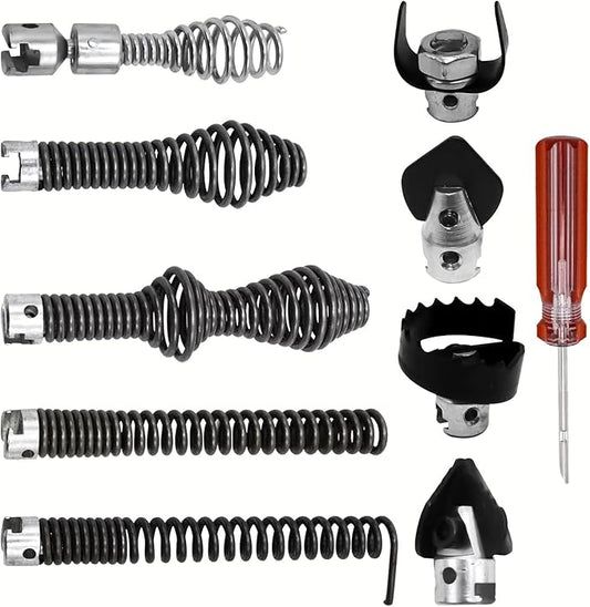 10Pcs 5/8" Drain Auger Cutter Kit - Fits R-idgid K-400 C-4 C-6 C-7 C-8 C-9 | Manganese Steel Rust-Resistant Quick-Release Drain Snake Accessory Set for 5/16" 3/8" Sewer Pipe Clog Removal