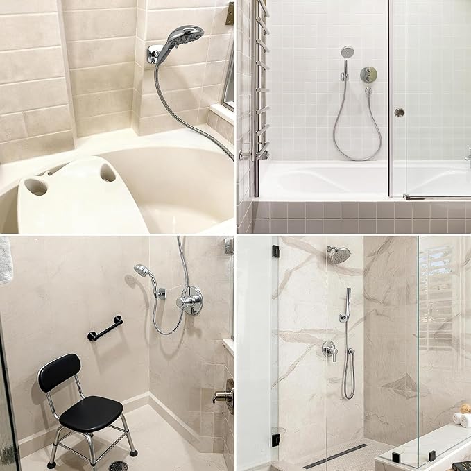 G-Promise Metal Handheld Shower Head Holder, Adjustable Wall Mount Shower Wand Bracket, Strong Adhesive Disc Mount or Drill Installation (Square, Matte Black)