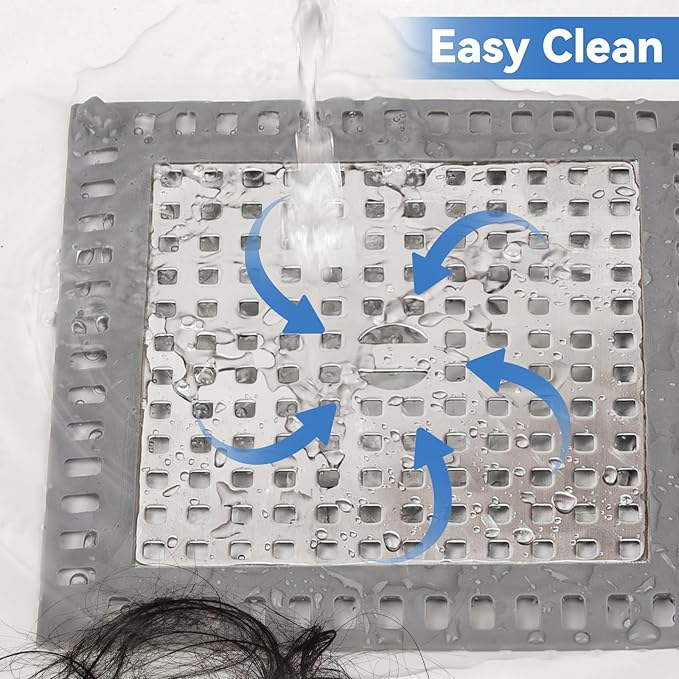 2Pcs Shower Drain Hair Catcher, 4.72" Shower Drain Cover, All-in-One Universal Sink & Shower Drain Strainer, Easy Installation, Stainless Steel and Silicone Bathroom Accessories for Tub, Bathtub