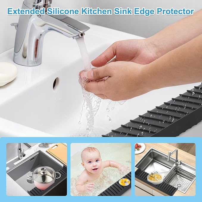 Silicone Sink Edge Protectors 4" x 24", Upgrade Kitchen Sink Splash Guards With Suction Cup, Splash Guard For Bathtub Sink, Countertop Protectors For Quartz Kitchen Sink（Black）