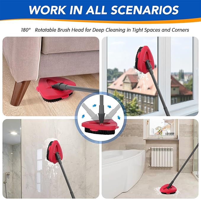 2 Pack Scrub Brush Head Compatible with O Cedar EasyWring Spin Mop 1-Tank System, 5.9" Triangle Heavy-Duty Stiff Bristle Mop Scrubber Attachment for Tile, Grout, Shower, Kitchen & Deck Deep Cleaning