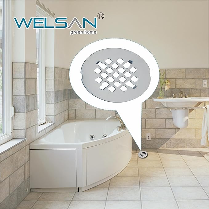 Chrome Plated Snap-in Shower Drain Cover Replacement, Welsan Stainless Steel 4-1/4" OD Round Shower Strainer Grid Easy to Install