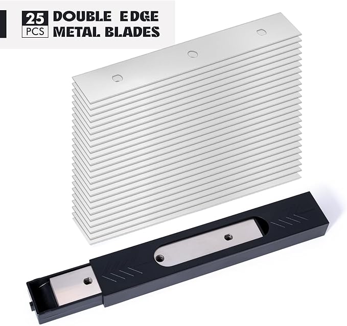 FOSHIO 2 Pack 6" Putty Knife Razor Blade Scraper Tool with Extra 25PCS Double Edge Metal Blades for Cleaning Paint, Caulk, Adhesive, Label, Decal, Sticker from Window, Glass, Tile, Floor, Stove Top