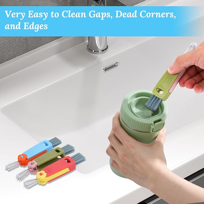 6Pcs 3 in 1 Bottle Brush, TACYKIBD Multifunctional Cup Lid Cleaning Supplies Water Cup Cleaner, Portable Small Crevice Cleaning Brush Tools for Baby Bottle Gap Tight Spaces