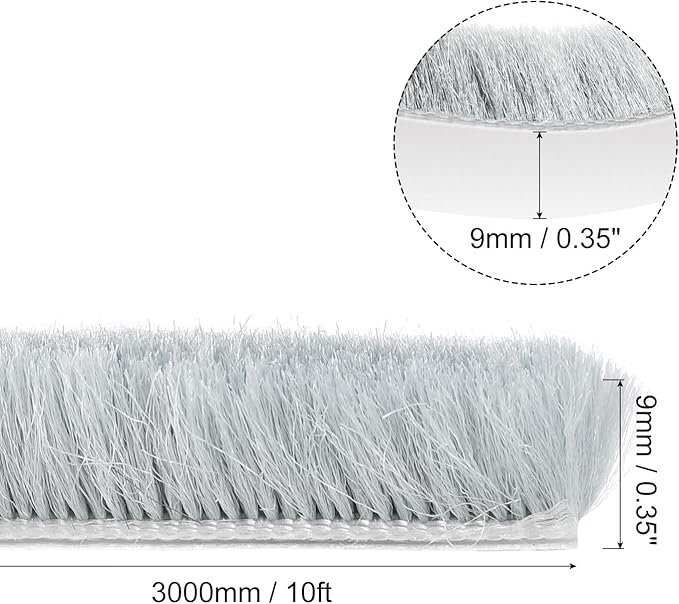 uxcell Weather Stripping Brush, 10ft L x 0.35" W x 0.35" H Self-Adhesive Seal Weatherstrip Sweep Brush Gray for Door Window