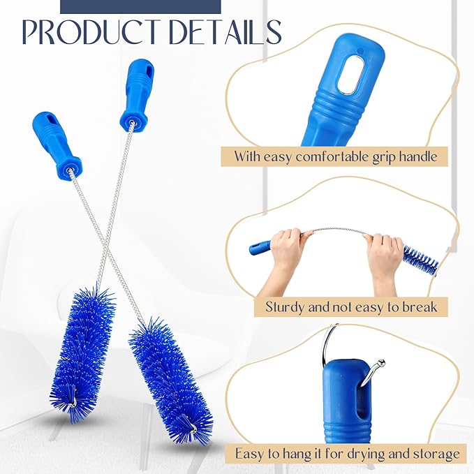 Baderke 2 Pieces Drain Brush Pipe Cleaning Blue Tube Brushes 19.7 Inch Plastic Shower Pipe Flexible Cleaning Tool(19.7 x 1.5 Inch)