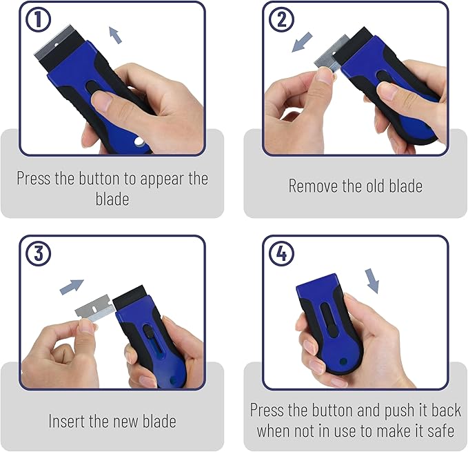 Bates- Razor Blade Scraper Tool, 2 Pack, 30 Extra Stainless Steel Blades, Anti-Slip Ergonomic Handle Design, Razor Scraper Set for Cleaning Window, Paint, Oven, Glass, Stove