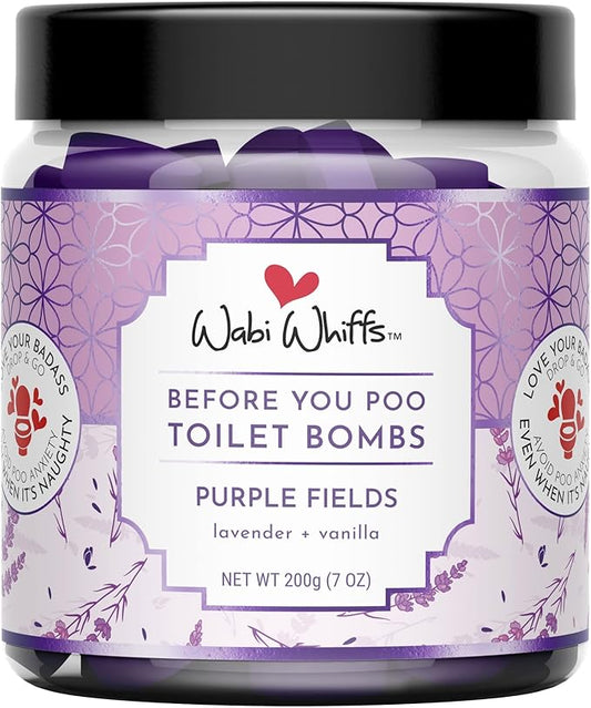 Wabi Whiffs Fizzing Toilet Bombs – Purple Fields | Natural Bathroom Deodorizer | Odor Eliminator Tablets For Freshness & Cleanliness | Eco-Friendly Septic Safe Tablets | 60 Count |
