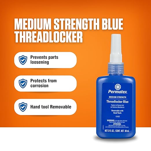 Permatex 24283 Medium Strength Threadlocker Blue, 90 ml, Automotive Threadlocker For Preventing Bolts From Loosening And Corrosion, Removable With Hand Tools