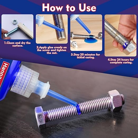 Thread Lock Blue 1.69 Fl oz/50 ml Medium Strength, Lock & Seal Nuts, Bolts, Fasteners and Metals, Blue Threadlocker Against Losening and Leakage