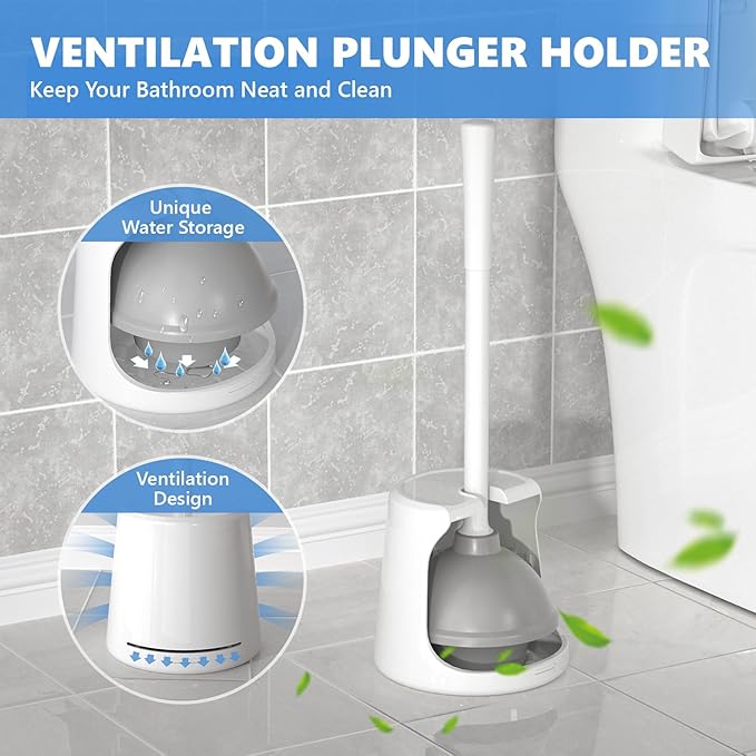 Toilet Plunger with Holder, 2 Pack Plungers for Bathroom Heavy Duty for 5.7-inch Toilet Drain, Toilet Plunger and Holder Combo for Bathroom Cleaning(White)