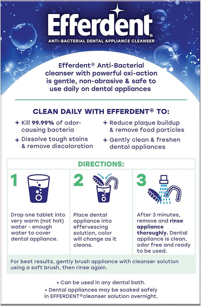 Efferdent Denture Cleaner Tablets – Dental Appliances, Aligners, Mouth Guard, and Retainer Cleaner Tablets, Minty Fresh & Clean, 126 Count