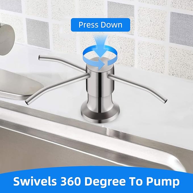 Soap Dispenser for Kitchen Sink, Brushed Nickel Countertop Dispenser with 39" Tube Kit, Use Large Bottles & No More Refills (Silver)