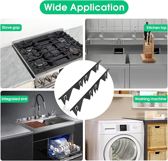 Stove Gap Covers, Stove Gap Filler Stainless Steel Oven Side Gap Filler for Kitchen Oven Counter, Adjustable Length 13.8" to 27.5" (Black, 2PCS)