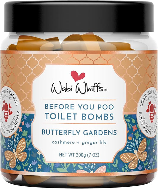 Wabi Whiffs Fizzing Toilet Bombs – Butterfly Gardens | Natural Bathroom Deodorizer | Odor Eliminator Tablets For Freshness & Cleanliness | Eco-Friendly Septic Safe Tablets | 60 Count |
