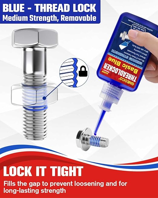 ThreadLocker Blue, Thread Lock Medium Strength Lock Tight for Nuts, Bolts, Fasteners and Metals, Anaerobic Curing Metal Glue to Prevent Loosening and Corrosion (medium-50ml)