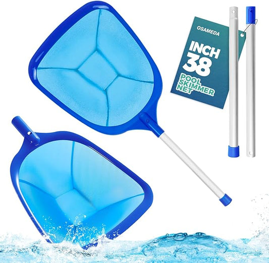 Pool Skimmer Net Swimming Pool Cleaning Supplies Professional Leaf Rake Fine Mesh Frame Net (Azul, 38 inch) Pack