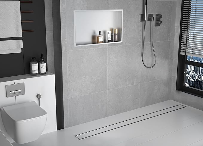 Linear Shower Drain 42", Brushed Floor Drain with Tiled Insert Grate & Hair Strainer, 304 Stainless Steel Bathroom 2-in-1 Tiled in Drain, CUPC Certified (Brushed, 42'')