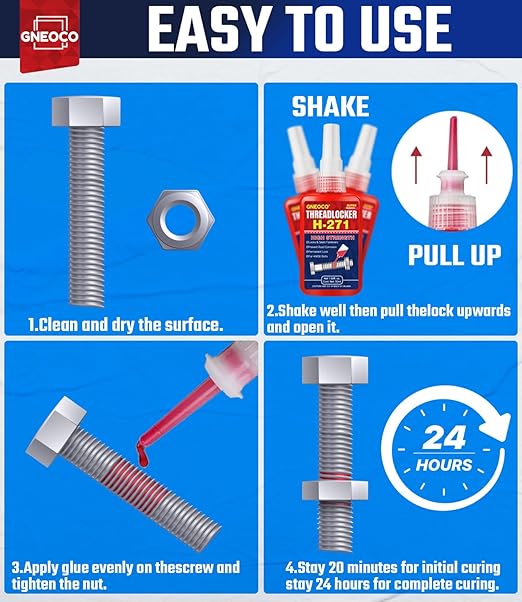 ThreadLocker Blue and Red, Thread Lock Medium High Strength Lock Tight for Nuts, Bolts, Fasteners and Metals, Anaerobic Curing Metal Glue to Prevent Loosening and Corrosion (M243 H271-100ml)