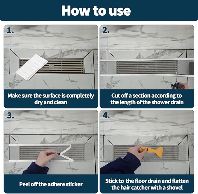 2 PCS 2.75 Inch x 33 FT Disposable Shower Drain Screen Self-Adhesive Stickers, with Cleaning Shovel, Showers Drain Hair Catcher, Shower Drain Mesh Stickers for Bathroom Kitchen Sink