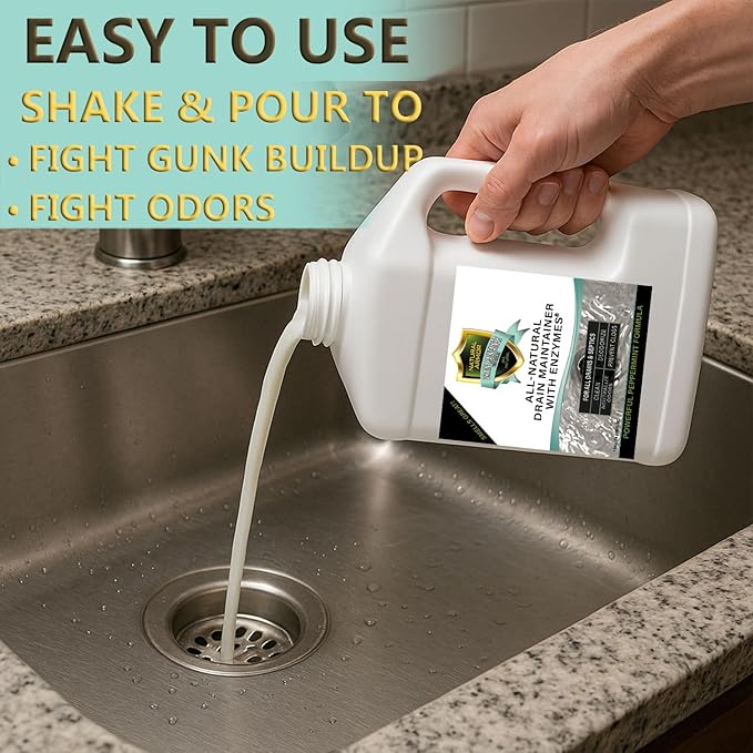 Natural Armor Enzyme Drain Maintainer - Gallon Drain Cleaner with Natural Enzyme Power to Prevent Buildup & Odors - Safe for Sinks, Showers, Grease Traps & Septic - Non-Toxic Formula, 128 fl oz Case