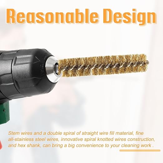 Geiserailie Bore Brush Bristles Wire Brush for Power Drill Cleaning Wire with Hex Shank Handle for Power Drill Cleaning(5 Pieces,Copper)