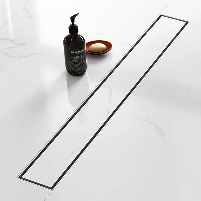 Sharpeye 28 Inch Linear Shower Drain with Tile Insert Grate, Brushed Nickel 304 Stainless Steel Rectangle Shower Floor Drain for Bathroom, CUPC Certified, with Hair Strainer, Leveling Feet