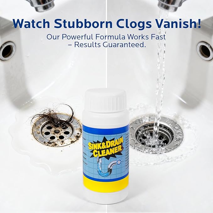 Sink and Drain Cleaner Powder Kit: Fast-Acting Clogged Pipe Opener for Kitchen Bathroom Pipes and Floor Drains - Drain Clog Remover for Routine Home Plumbing Maintenance (4 pack)