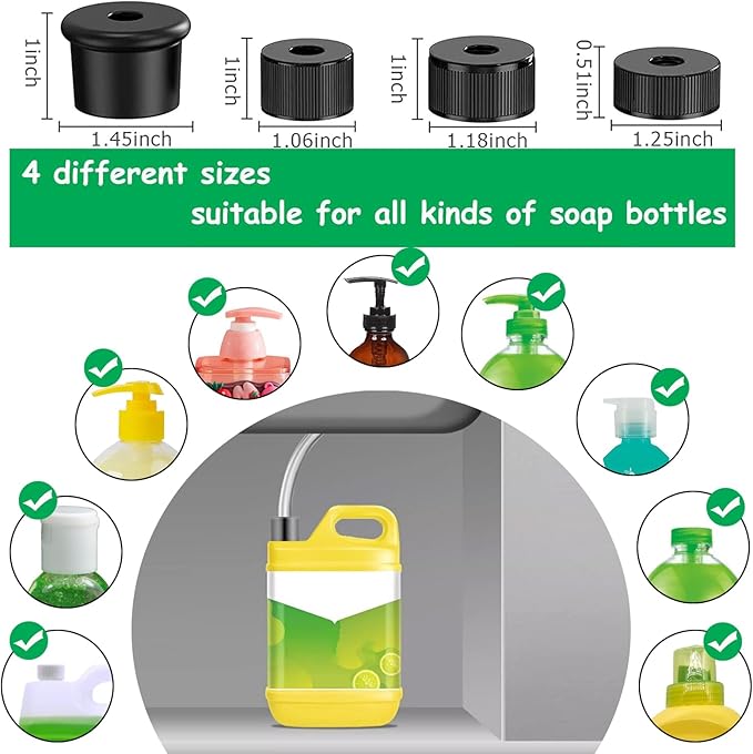 Under Sink Soap Dispenser Extension Tube Kit – 47" Hose with Check Valve & Weighted Ball – Connect Sink Dispenser to Large Dish Soap Bottle – No More Refills – Includes 4 Universal Bottle Caps