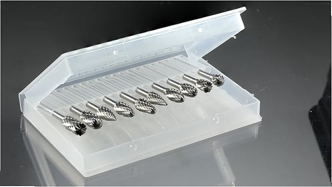 Sworker 10 Pcs Carbide Burr Set 1/8" Shank w/ 2 Collets Compatible with Dremel Bits Rotary Tools Attachment Kit Rasp Drill File Accessories Metal Wood Stone Steel Grinding Carving Cutting Polishing