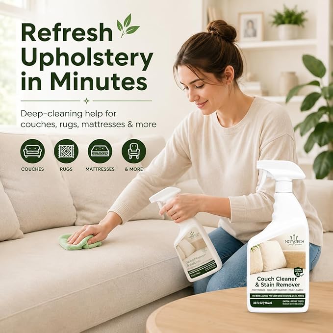 NOYATECH Couch Cleaner and Stain Remover Spray – Professional Strength, Multi-Surface Fabric and Upholstery Cleaner – Pet-Safe, Non-Toxic, Quick-Drying for Couches, Sofas & Car Interiors (COMBO)