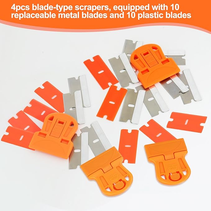 WEGAZ-4 Pcs Mini Plastic Razor Blade Scraper Tool-Suitable for Cleaning Windows and Glass Stoves-Equipped with 20 Blades.