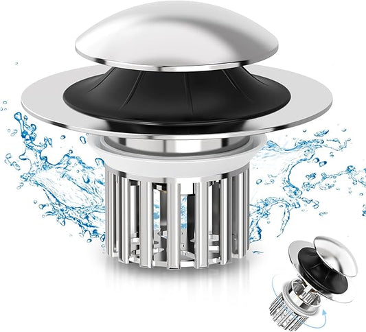 Universal 4 in 1 Bathroom Sink Stopper with Removable Filter Basket, Pop Up Pure Copper Bathroom Sink Drain Strainer, Anti-Clogging Bathroom Drain Stopper Sink Plug for 1.06"-1.65" Basin Drain Holes