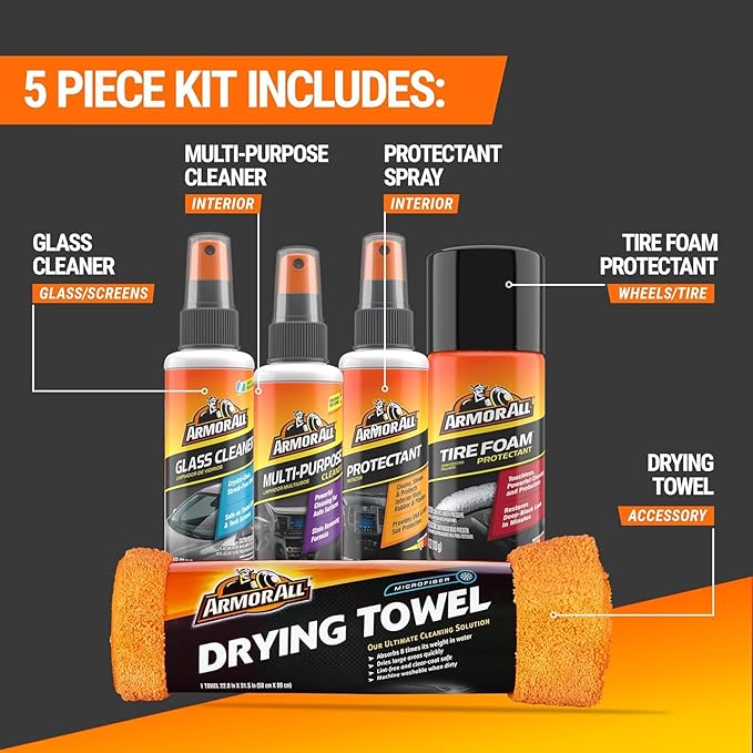 Armor All 5-Piece Complete Car Care Kit - All-in-One Interior & Exterior Cleaner, Tire Foam, Glass Spray & UV Protectant, Gift for Car Lovers