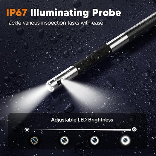 210° Two-Way Articulating Borescope Dual Lens, 7" IPS Sewer Camera with Light, Industrial Endoscope 0.25in Tiny Probe Snake Camera for Inspection Automotive Wall Pipe 5.3FT Cable
