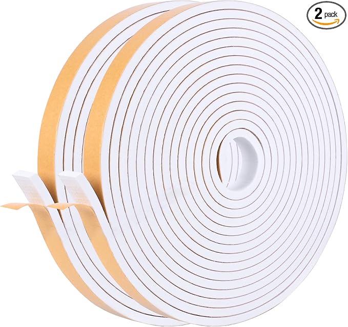 Self Adhesive Foam Tape Weatherstrip 1/2in x 1/4in x 52Ft High Density Foam Insulation Strips Foam Seal Weather Stripping with Strong Adhesive for Door and Window Sound Isolation Soundproofing