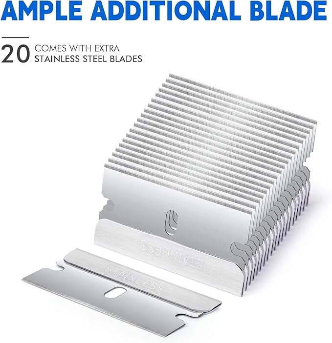 FOSHIO Razor Blade Scraper Tool with 20pcs Extra Stainless Steel Blades, Plastic Scraper for Glass Top Stove, Oven Door, Cooktop, Window, Glass Shower Doors, Remove Food Residue, Paint, Sticker