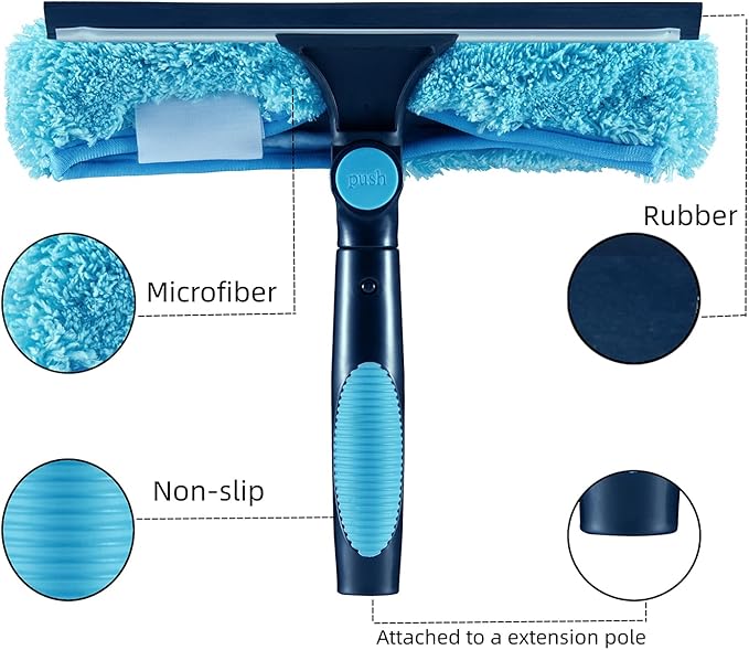 11" Window Squeegee and Microfiber Scrubber 2-in-1 Combo Cleaning Tools (Attachement Only) (1)