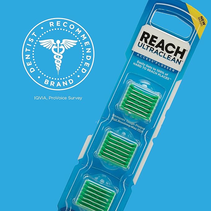 REACH Ultraclean Access Flosser Refill Heads, Mint, Plaque Remover for Teeth, Shred Resistant, for Hard to Reach Areas, Oral Care, PFAS Free, for Adults & Kids, 28 Count (Pack of 3)