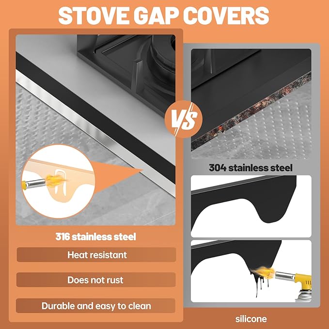 Stove Gap Covers 316 Stainless Steel,Stove Gap Filler,Heat-Resistant Oven Side Gap Filler,Between Stove and Counter Slide In Range Trim Kit for Kitchen,2 Pack (23.2” Silver)