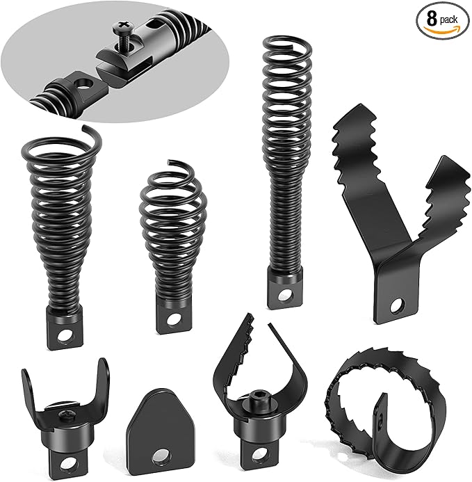 POPULO 8-Piece Drain Snake Drill Attachment - Tackle Any Clog with Precision,Commonly Used in POPULO 50FT-100FT AC Drain Cleaning Machine,Suitable for 5/16-inch to 3/4-inch Drain Snake Cable
