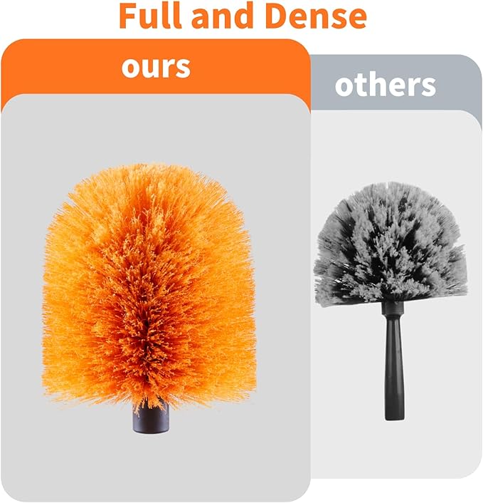 2 Pack Screw on Webster Cobweb Duster Head for Pole,Spider Web Brush, Cobweb Duster Head Attachment,Fits Standard 3/4 inch Threaded Poles (2, Orange)