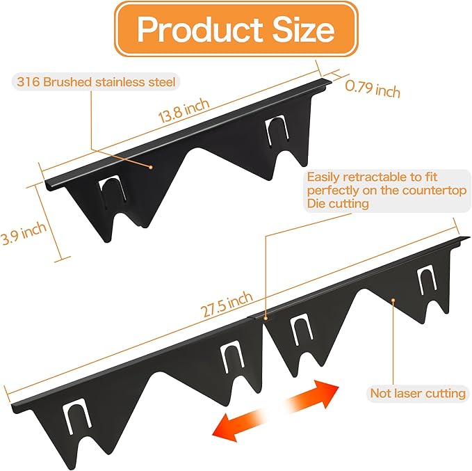 Stove Gap Covers Stainless Steel (2 Pack),Stove Gap Filler,Range Trim Kit,Oven Gap Filler,Heat Resistant and Easy Retractable Length 13.8" to 27.5",Width 0.79",Black