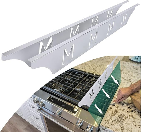 Stove Counter Gap Cover Filler, Range Trim Kit, Aluminum Don't Melt Like Silicone, For 1/32” to 5/8” Gap, Adjustable Length 23” to 25.4”, Left and Right 2 PCS, 3 Years Guarantee