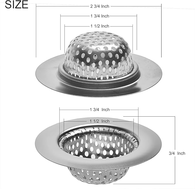 2 Pack - 2.75" Top / 1.5" Basket- Stainless Steel Bathtub Drain Strainer Cover Shower Hair Drain Catcher Sink Strainer Filter Basket for Bathroom