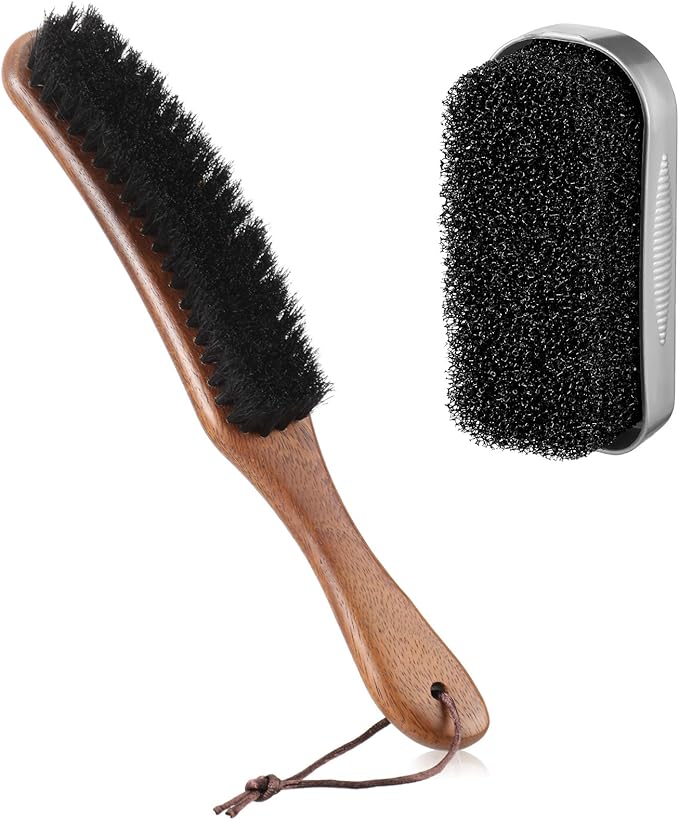 Patelai 2 Pcs Horsehair Felt Hat Brush Kit Lint Brush with Cleaning Sponge Felt Cowboy Hat Remover Kit Remove Dust Lint Brushes for Clothes Western Hats, Shoes(Walnut Color,Walnut)