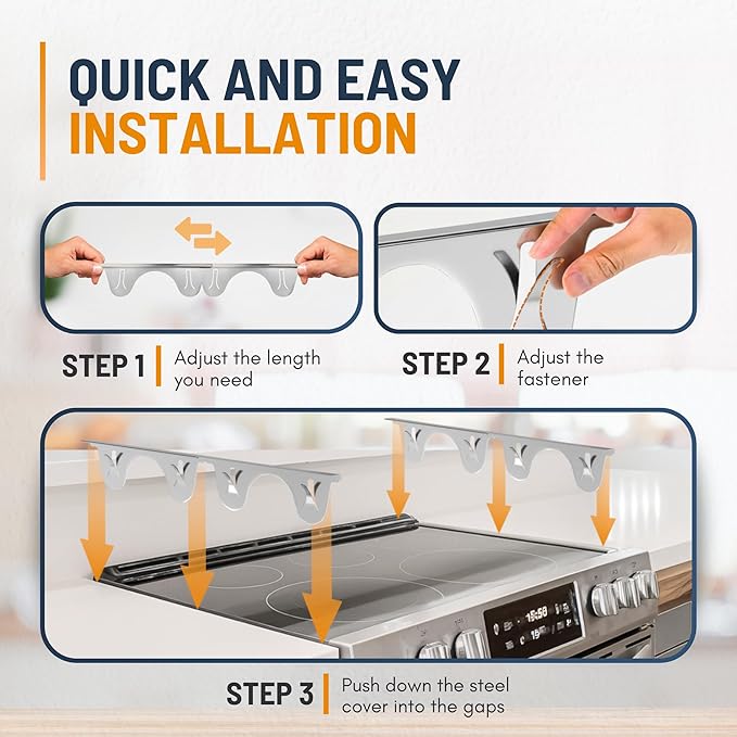 Linda’s Essentials Stainless Steel Stove Gap Covers (2 Pack) Adjustable Length 13.8" to 27.5" Stainless Steel, Steel Adjustable Gap Covers, Counter, Oven & Stove Gap Filler