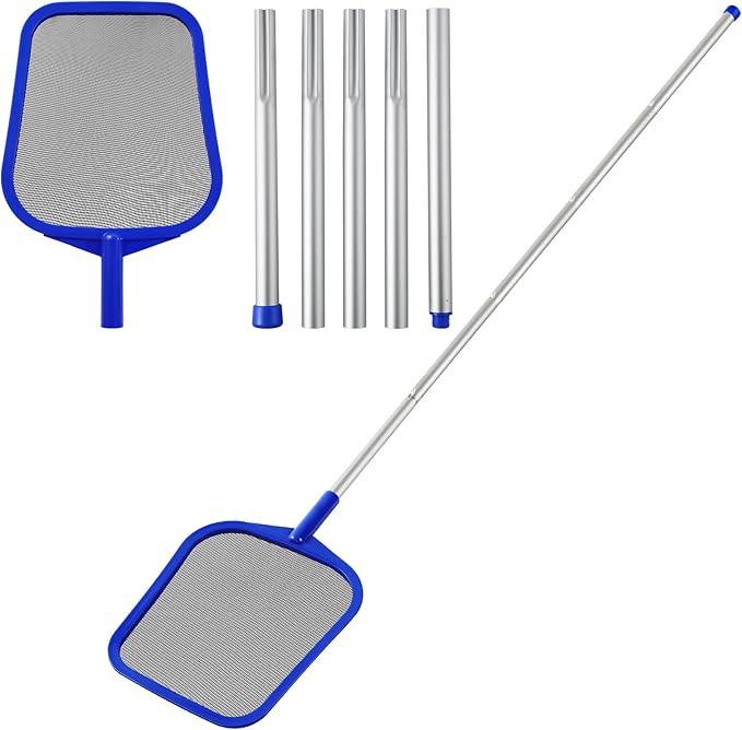 Pool Skimmer - Pool Skimmer Net with 5 Section Adjustable Telescopic Aluminum Pole, 23''- 60'', Pool Net Skimmer Rake with Ultra Fine Mesh , Pool Leaf Skimmer for Swimming Pools, Spas, Hot Tubs